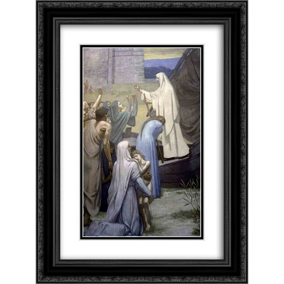 Pierre Puvis de Chavannes 2x Matted 20x24 Black Ornate Framed Art Print 'St. Genevieve Bringing Supplies to the City of Paris after the Siege '