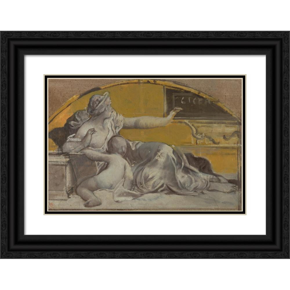 Pierre-Victor Galland 14x11 Black Ornate Wood Framed Double Matted Museum Art Print Titled: Study for Tympanum in Honor of Cicero (Late 19th Century)