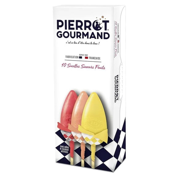 Pierrot Gourmand Mixed Fruit Lollipops -- 4.6 oz (10 Count) French Candy FROM FRANCE