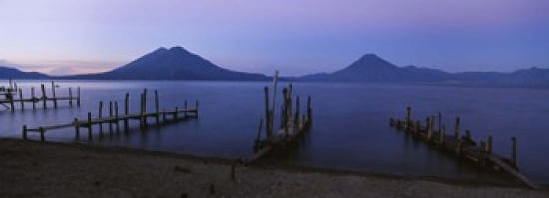 Piers Over A Lake Guatemala Canvas Art - Panoramic Images (18 x 7)