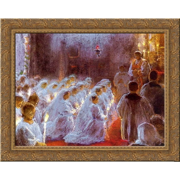 Pierwsza komunia 24x20 Gold Ornate Wood Framed Canvas Art by Ferdynand Ruszczyc