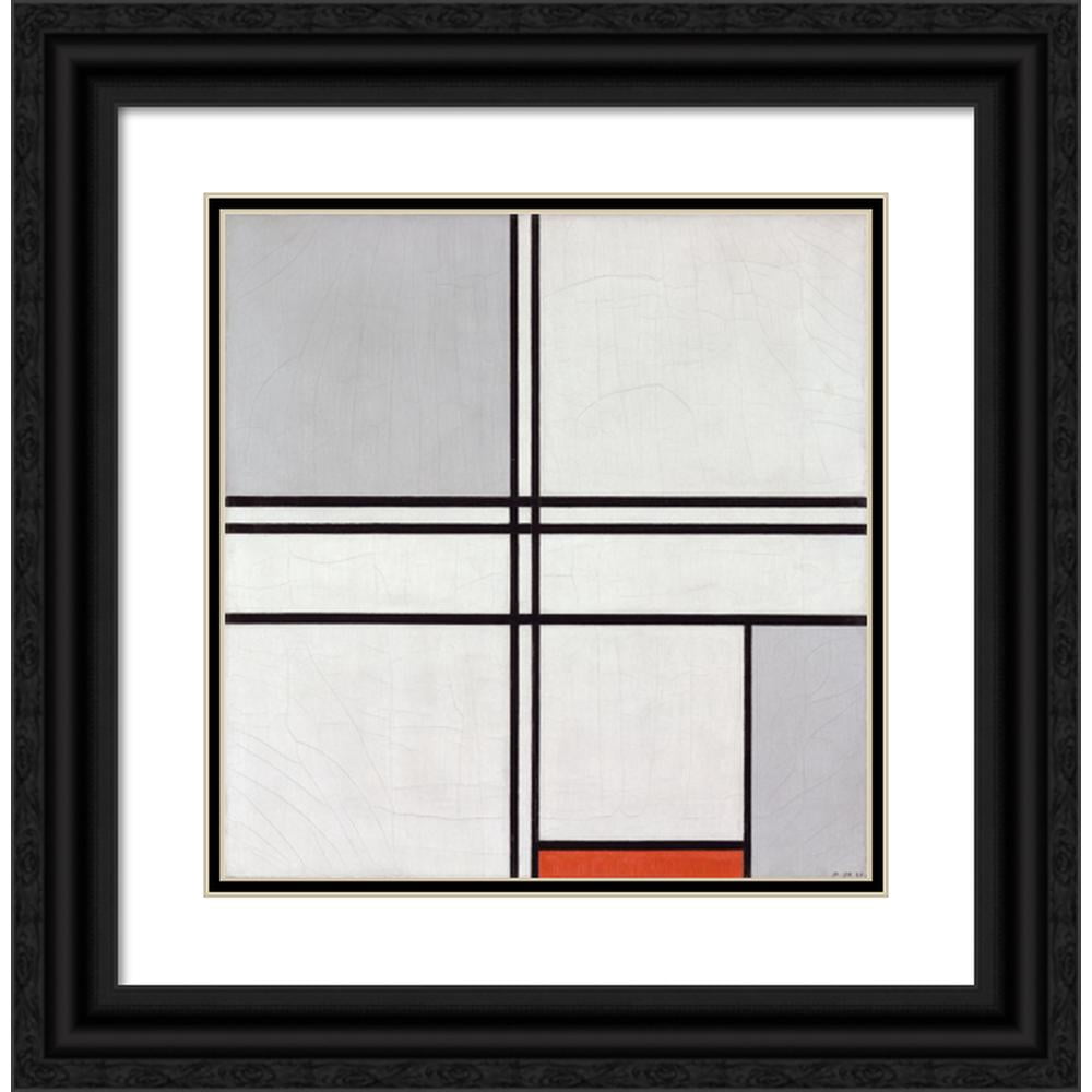 Modrian Framed Piet Mondrian 12x12 Black Ornate Wood Framed Double Matted Museum Art ...