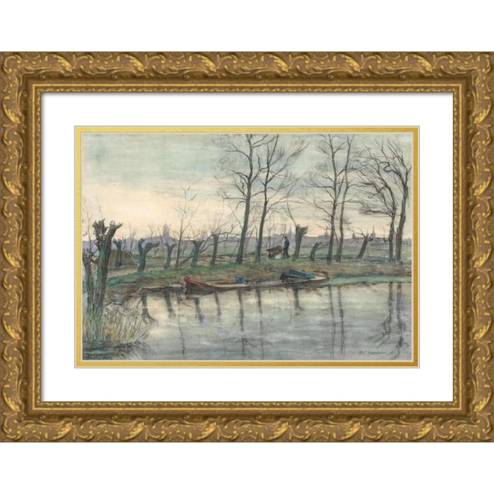 Piet Mondrian 14x11 Gold Ornate Wood Frame and Double Matted