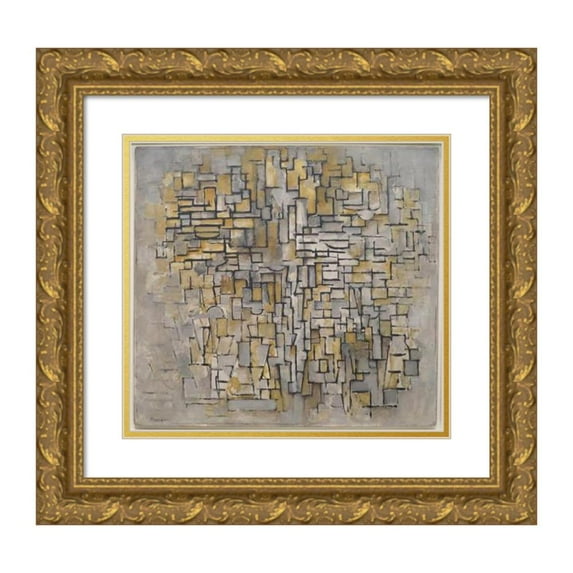 Piet Mondrian 16x15 Gold Ornate Wood Frame and Double Matted Museum Art Print Titled - Tableau No. 2, Composition No. VII (1913)