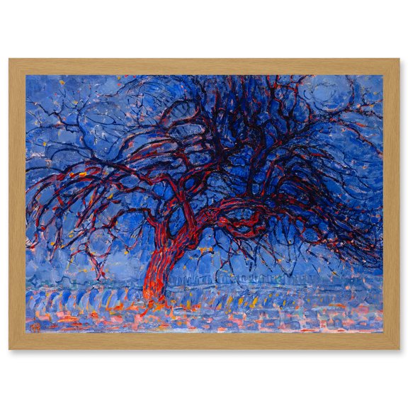 Piet Mondrian 1908 Evening Red Tree Painting Artwork Framed Wall Art Print A4