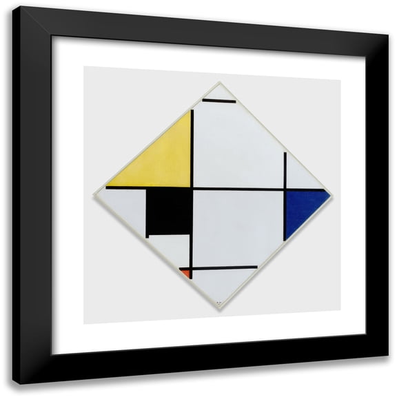 Piet Mondrian 20x20 Black Modern Framed Museum Art Print Titled - Lozenge Composition with Yellow, Black, Blue, Red, and Gray (1921)