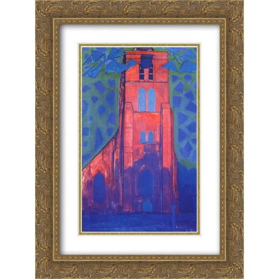 Piet Mondrian 2x Matted 18x24 Gold Ornate Framed Art Print 'Church tower at Domburg'