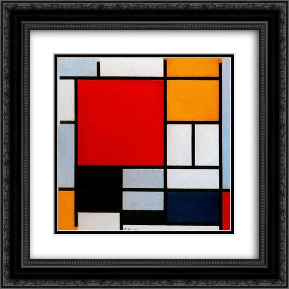 Piet Mondrian 2x Matted 20x20 Black Ornate Framed Art Print 'Composition with Large Red Plane, Yellow, Black, Gray and Blue'