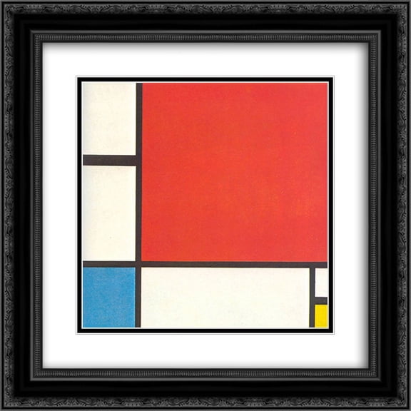 Piet Mondrian 2x Matted 20x20 Black Ornate Framed Art Print 'Composition with Red, Blue and Yellow '