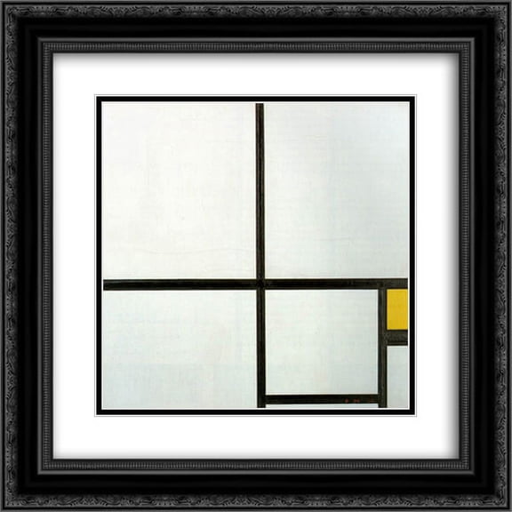 Piet Mondrian 2x Matted 20x20 Black Ornate Framed Art Print 'Composition with yellow patch'