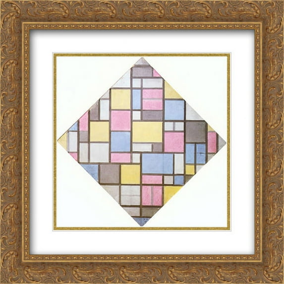 Piet Mondrian 2x Matted 20x20 Gold Ornate Framed Art Print 'Composition with Grid VII'