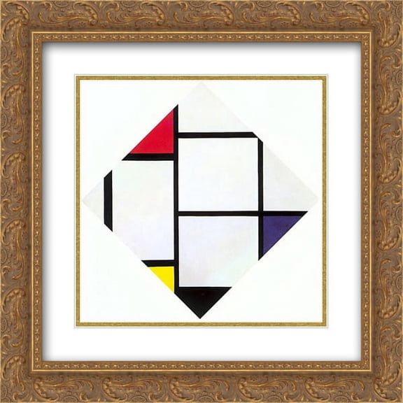 Piet Mondrian 2x Matted 20x20 Gold Ornate Framed Art Print 'Lozenge Composition with Red, Gray, Blue, Yellow, and Black'