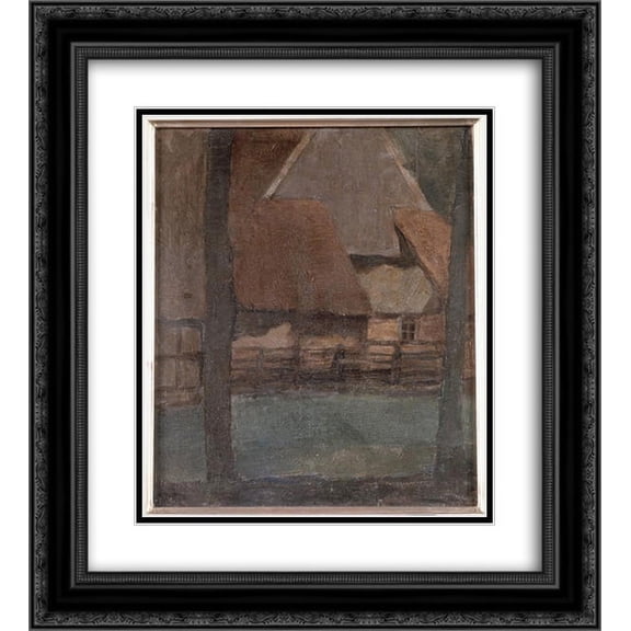 Piet Mondrian 2x Matted 20x22 Black Ornate Framed Art Print 'Gable Farm with trees'