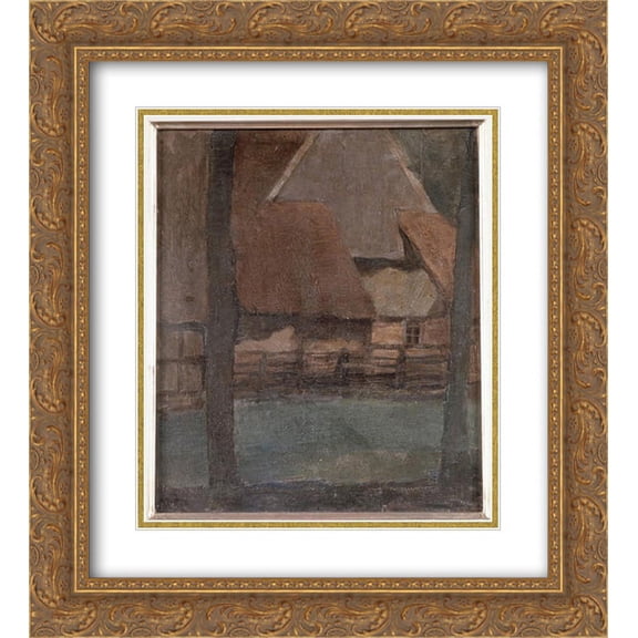 Piet Mondrian 2x Matted 20x22 Gold Ornate Framed Art Print 'Gable Farm with trees'
