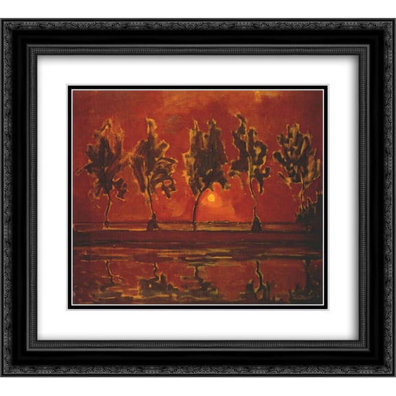Piet Mondrian 2x Matted 24x20 Black Ornate Framed Art Print 'Trees by the Gein at Moonrise'