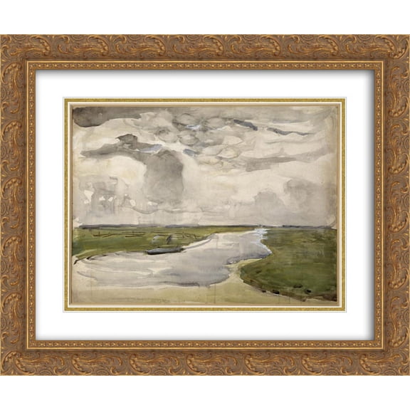 Piet Mondrian 2x Matted 24x20 Gold Ornate Framed Art Print 'Meandering Landscape with River'
