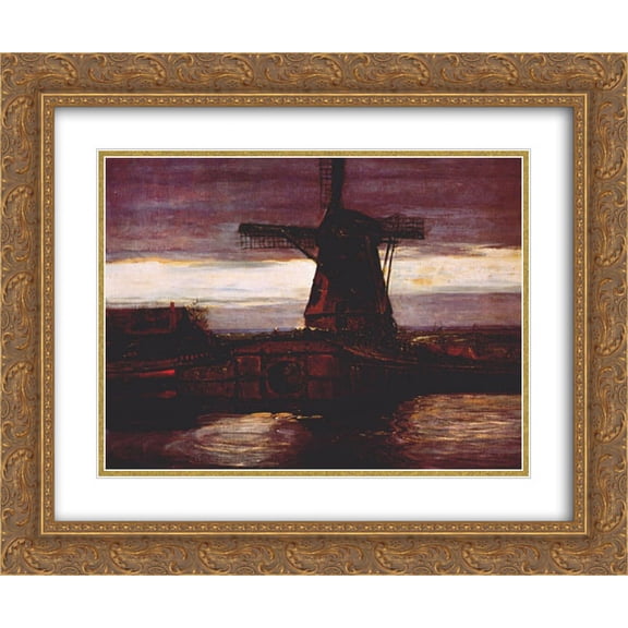 Piet Mondrian 2x Matted 24x20 Gold Ornate Framed Art Print 'Stammer Mill with Streaked Sky'