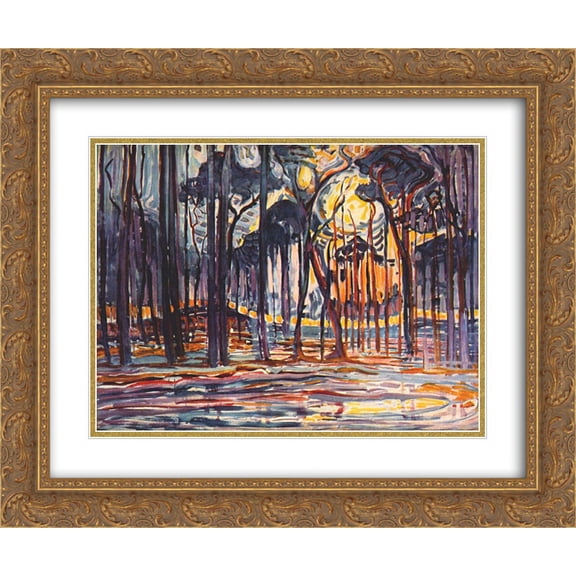 Piet Mondrian 2x Matted 24x20 Gold Ornate Framed Art Print 'Woods near Oele'