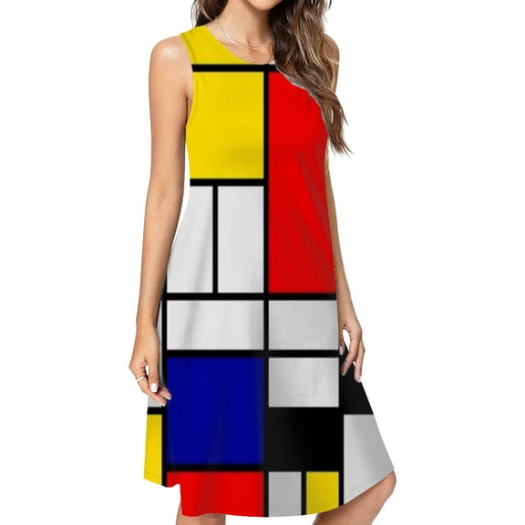 Piet Mondrian Abstract Art Casual Sleeveless Loose Sundress Dress For Women Summer Dress Daily Woman