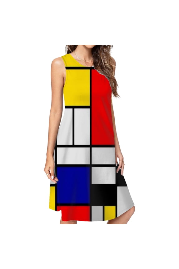 Piet Mondrian Abstract Art Dress Loose Women'S Dress Beach Dresses With Pockets Dresses For Womens