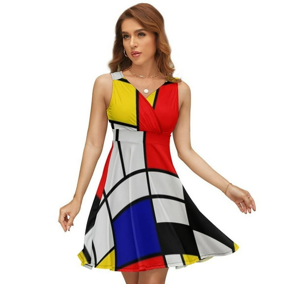 Piet Mondrian Abstract Art Dress Summer Street Style Dresses Female Sleeveless Printed Sundress