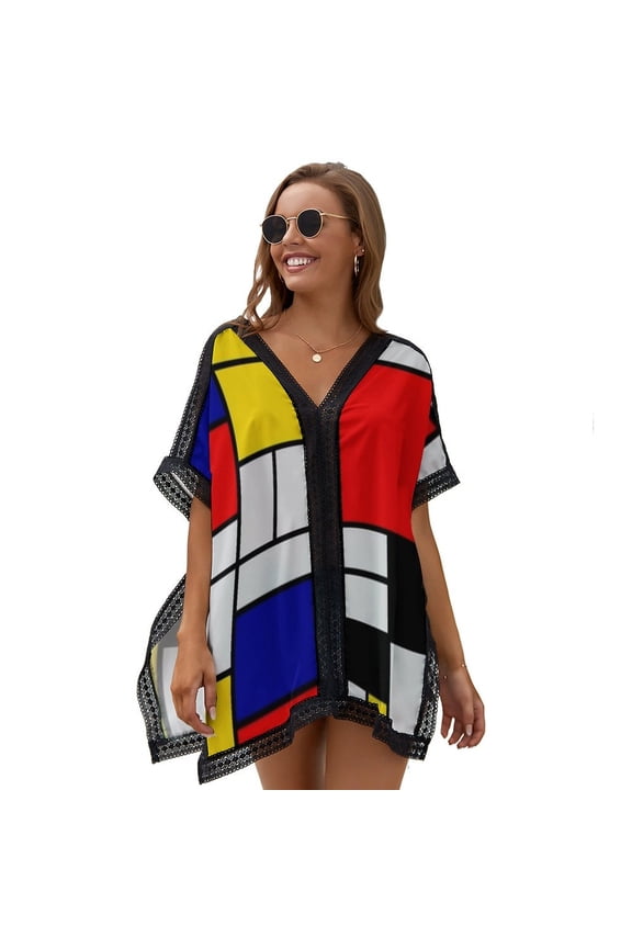 Piet Mondrian Abstract Art Women's Swimsuit Coverup Summer Beach Cover Up Bathing Suit Dress