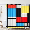thumbnail image 1 of Piet Mondrian Art Shower Curtain Set - 72x72 Inch Composition in Blue, Red & Yellow Home Art Paintings for Bathroom Includes Hooks, 1 of 6