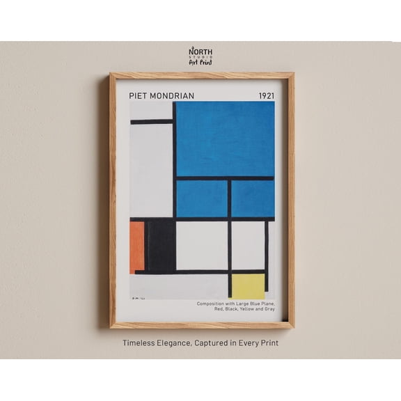 Piet Mondrian Blue Plane Abstract Geometric Print De Stijl Minimalist Artwork Modern Art, Unframed Paper Poster 8x10in