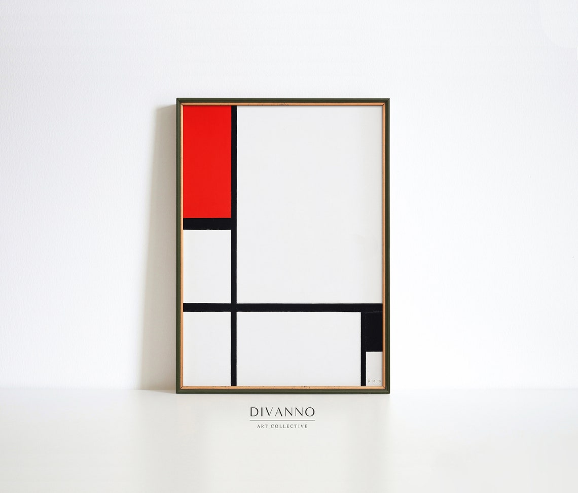 Piet Mondrian Geometric Abstract Art Print, Minimalist Red And Black ...