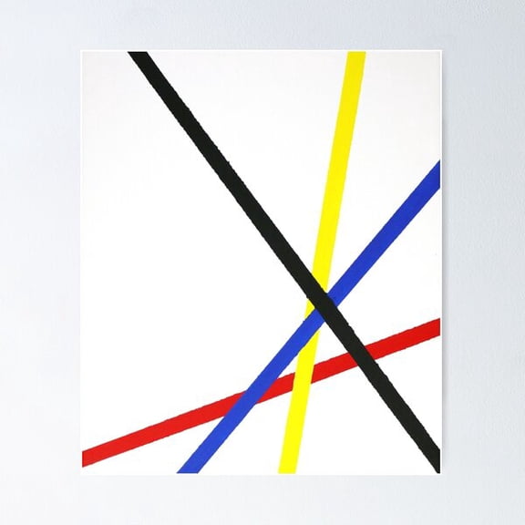 Piet' Mondrian Inspired Line Art | Red Yellow Blue Poster Wall Art, Modern Wall Decor For Living Room Bedroom, 16x24 UNFRAMED