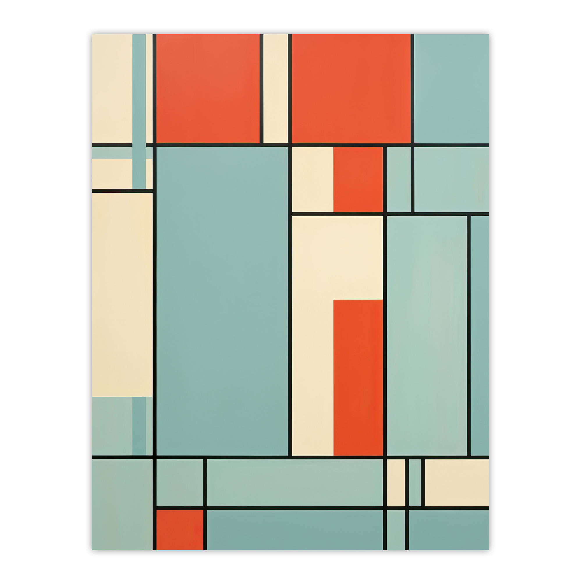 Piet Mondrian Inspired Teal And Coral Abstract Geometry Artwork Large