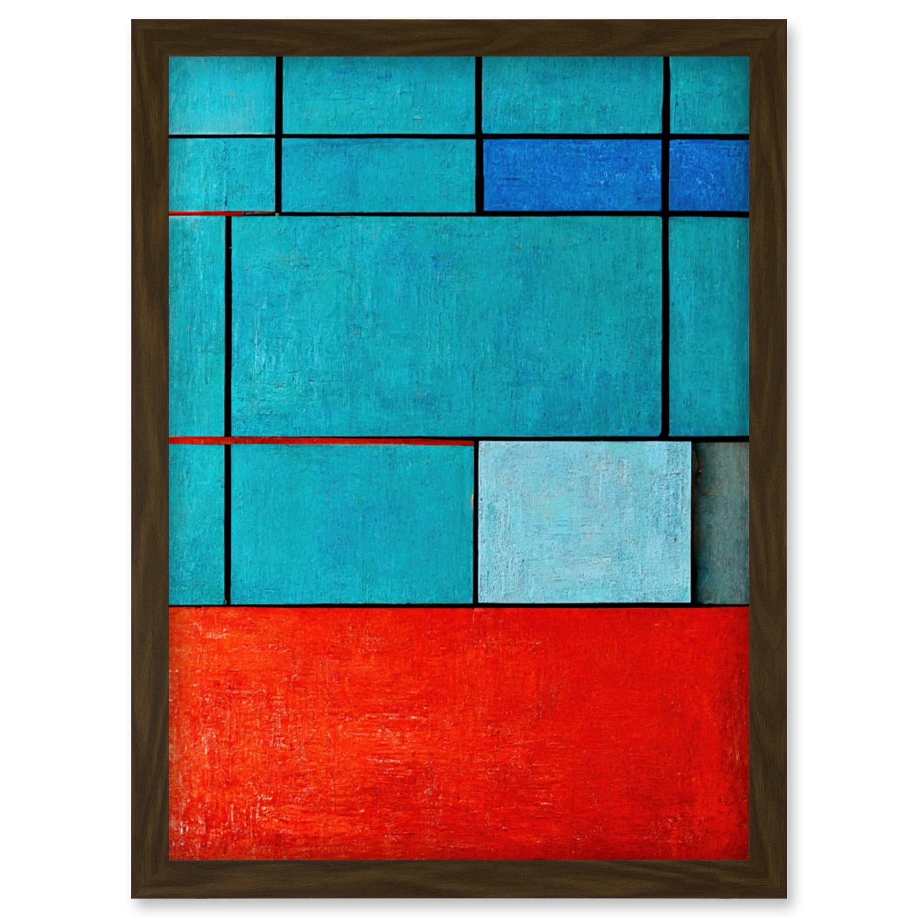 Modrian Framed Piet Mondrian Style Teal Red Abstract Harmony Artwork Framed Wall Art ...