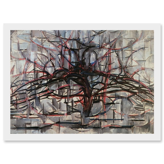 Piet Mondrian Tree Abstract Dark Painting Artwork Framed Wall Art Print A4