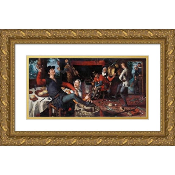 Pieter Aertsen 18x11 Gold Ornate Wood Frame and Double Matted Museum Art Print Titled - The Egg Dance (1552)