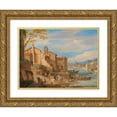 thumbnail image 1 of Pieter Bout 18x14 Gold Ornate Wood Frame and Double Matted Museum Art Print Titled - The Port of Ripa Grande in Rome with Merchants Conversing, 1 of 4