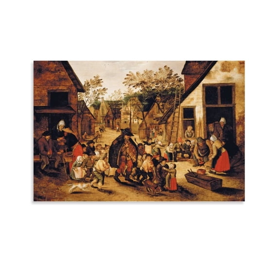Pieter Bruegel The Elder-A Blind Musician Hurdy-Gurdy Player Surrounded by Children in A Village Picture Print Wall Art Poster Painting Canvas Posters Artworks Gift Room Aesthetic 12x18inch(30x45cm)