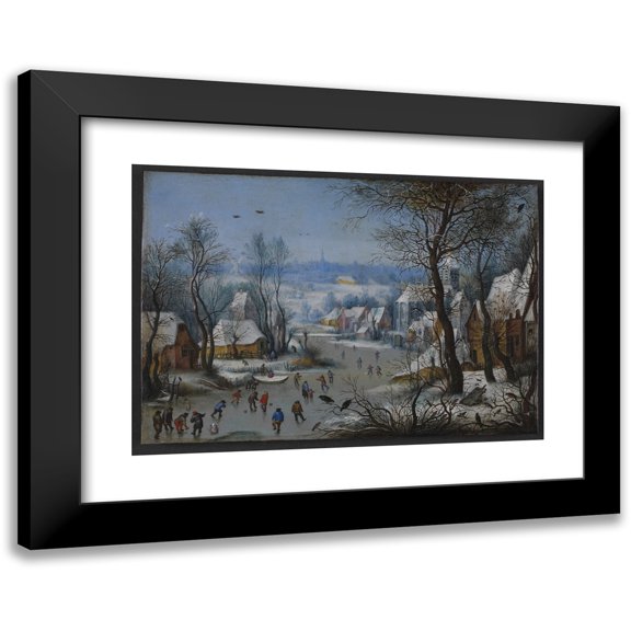 Pieter Bruegel The Elder 14x11 Black Modern Framed Museum Art Print Titled - Winter Scenery (1600 - 1614)