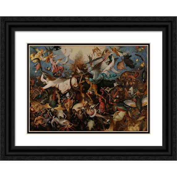 Pieter Bruegel The Elder 24x18 Black Ornate Framed Double Matted Museum Art Print Titled: The Fall of the Rebel Angels (1562)