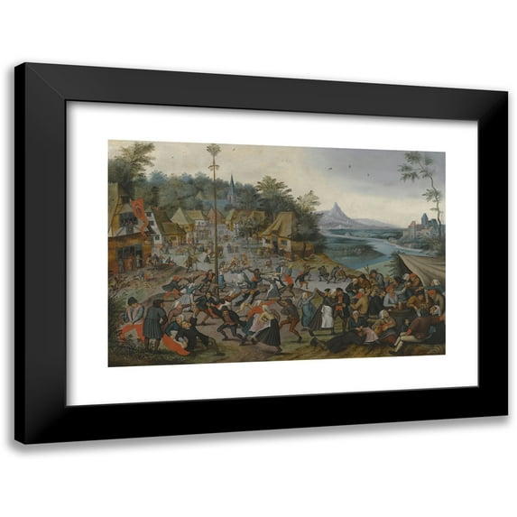 Pieter Brueghel The Younger 18x13 Black Modern Framed Museum Art Print Titled - The Kermesse of Saint George with the Dance Around the Maypole (1616)