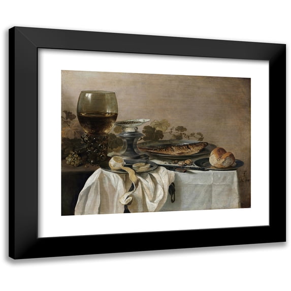 Pieter Claesz 14x12 Black Modern Framed Museum Art Print Titled - Still Life with a Fish (1647)