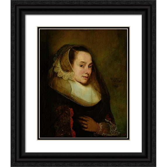 Pieter Claesz Soutman 20x24 Black Ornate Framed Double Matted Museum Art Print Titled: Portrait of a Young Woman (1644)