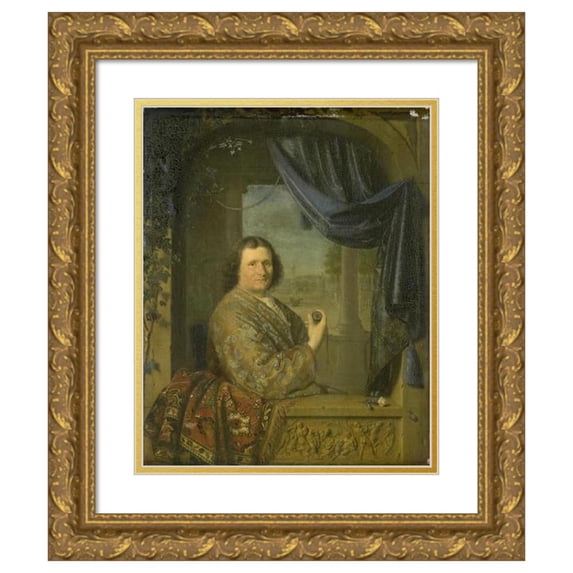 Pieter Cornelisz van Slingelandt 20x24 Gold Ornate Framed and Double Matted Museum Art Print Titled - Portrait of a Man with a Watch (1688)