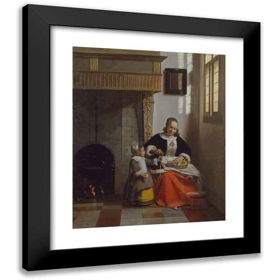 Pieter De Hooch 12x14 Black Modern Framed Museum Art Print Titled - A Woman Peeling Apples (C. 1663)