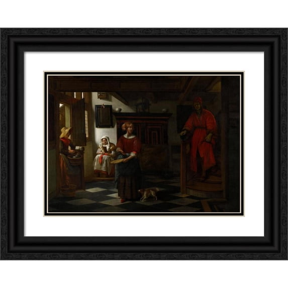 Pieter De Hooch 14x11 Black Ornate Wood Framed Double Matted Museum Art Print Titled: The Asparagus Vendor (1675-80)