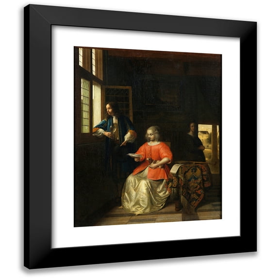 Pieter De Hooch 20x24 Black Modern Framed Museum Art Print Titled - Interior with a Young Lady Reading a Letter (1668)