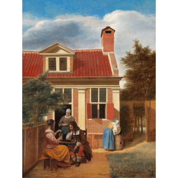 Pieter De Hooch Figures In Courtyard Behind House Extra Large XL Wall Art Poster Print
