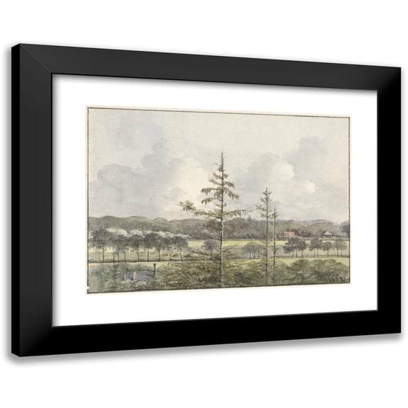 Pieter Ernst Hendrik Praetorius 14x11 Black Modern Framed Museum Art Print Titled - Visition of Meadows with Farms (1828)