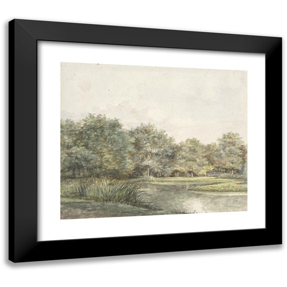 Pieter Ernst Hendrik Praetorius 17x15 Black Modern Framed Museum Art Print Titled - Landscape with Trees on the Water (1821)
