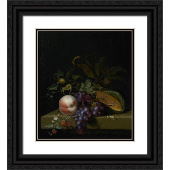 Pieter Gallis 20x22 Black Ornate Framed Double Matted Museum Art Print Titled: Still Life with Fruit (1673)