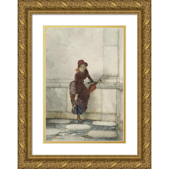 Pieter Haaxman 18x24 Gold Ornate Framed and Double Matted Museum Art Print Titled - Standing Young Woman, Leaning Against Wall (1869 - 1937)